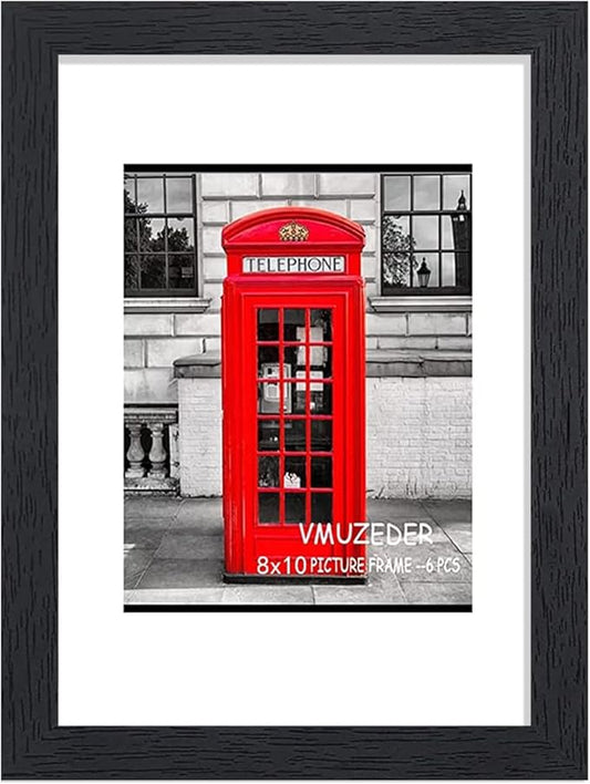 8x10 Picture Frame Black Set of 6,Display Pictures 5x7 with Mat or 8x10 Without Mat for Wall Mounting or Table Top Display, Photo Frames Collage for Wall