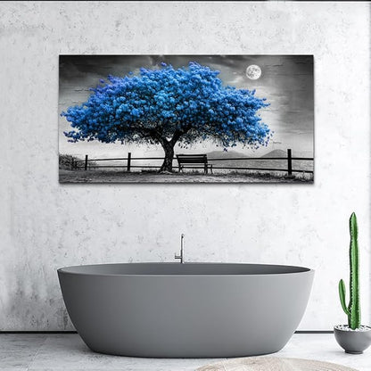 FUHAIHUA Canvas Wall Art For Living Room Wall Decor For Bedroom Office Wall Decoration Black And White Landscape Painting Blue Tree Pictures Artwork Room Aesthetic Home Decor 20x40 In