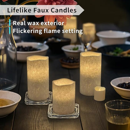 FURORA LIGHTING White Crystallized Flameless Candles - Real Wax, Adjustable Brightness, Remote & Timer - 4 Pillars (3x4, 3x6) and 4 Votives, 8-Pack, Battery Operated