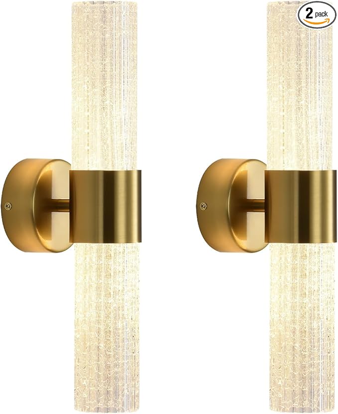 Crystal Sconces Wall Lighting, Gold Wall Sconces Set of 2, LED Crystal Sconces Set of 2, Wall Lights for Bedroom Modern, for Bedroom, Living Room, Dining Room, LED 0-32W with Light Source