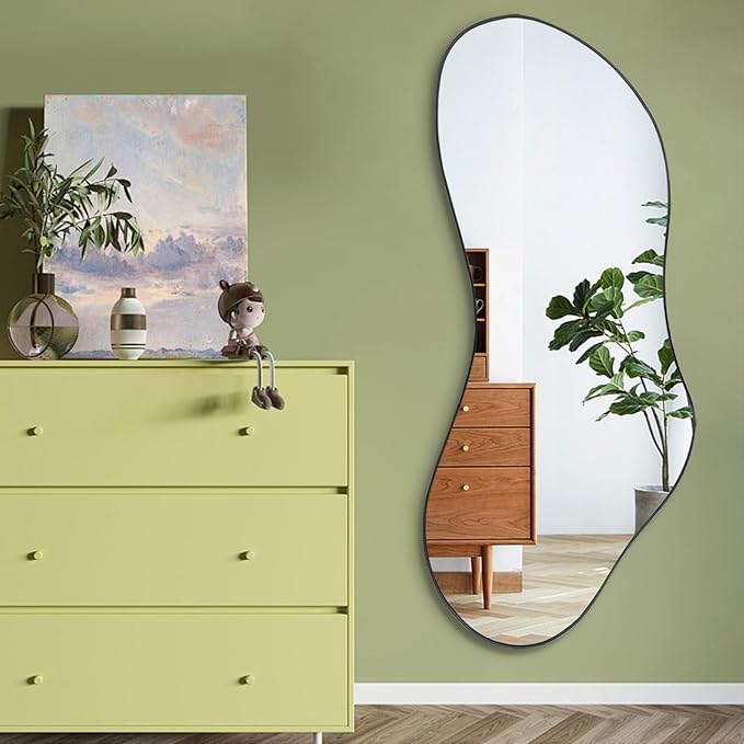 Irregular Frameless Mirror, 47.25"x20.8" Asymmetrical Aesthetic Wall Mirrors, Modern Organic Shape Mirrors for Living Room Bedroom Entryway Hallway, Horizontal or Vertical Hanging