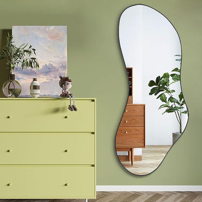 Irregular Frameless Mirror, 47.25"x20.8" Asymmetrical Aesthetic Wall Mirrors, Modern Organic Shape Mirrors for Living Room Bedroom Entryway Hallway, Horizontal or Vertical Hanging