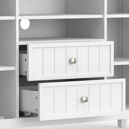 SIMPLIHOME Bedford TV Stand - 53 inch Wide Solid Wood Tall Media Console in White, Transitional Entertainment Center for Living Room for TVs up to 60 Inches with Glass Cabinets and Cable Management