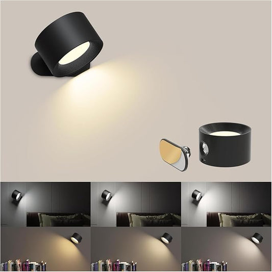 AKSDA LED Reading Lights, Wall Mounted Sconces with 3 Color Temperatures & 3 Brightness Levels, Rechargeable Battery Operated Touch Control 360° Magnetic Ball for Study Bedside Bedroom