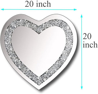 DMDFIRST Crystal Crush Diamond Heart Shaped Silver Mirror for Wall Decoration 20x20x1 inch Wall Hang Frameless Mirror Acrylic Diamond Décor.