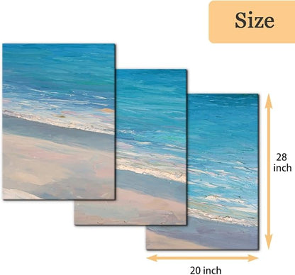 Pacimo - 3 Panels Canvas Wall Art Decor - Oil Painting Style Seascape with Waves on The Beach - Giclee Modern Artwork Prints on Canvas Gallery Wrap Home Decor Stretch Framed Ready to Hang - 20"x28"x3