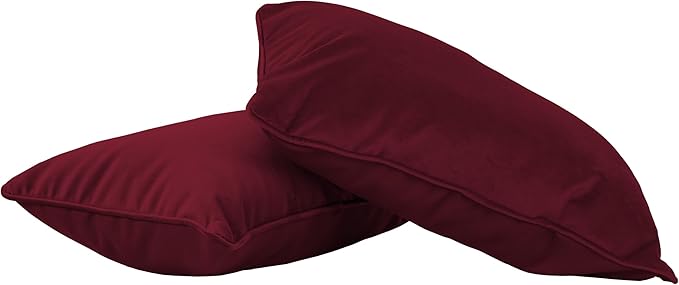 FDP 12" x 20" Velvet and Vinyl Rectangle Lumbar Pillow Set with Piping Decorative Throw Pillow for Home Décor in Living Room, Bedroom or Lounge (2-Pack) - Bordeaux, 15163-349