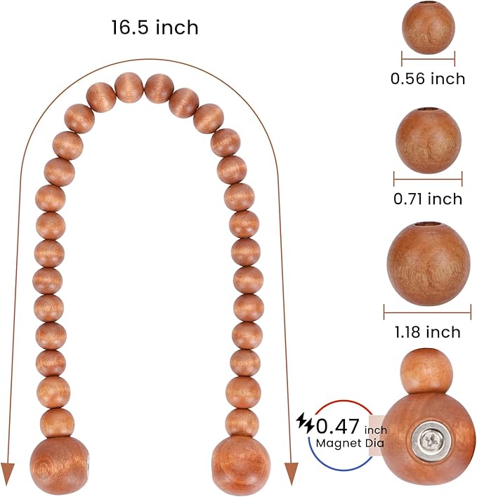 KLOGTSIND Magnetic Curtain Tiebacks, Curtain Tie Backs for Curtains 6 Pack, Wood Bead Curtain Tiebacks, Curtain Holders for Boho Bedroom Decor, Baby Nursery Decor, Farmhouse Decor
