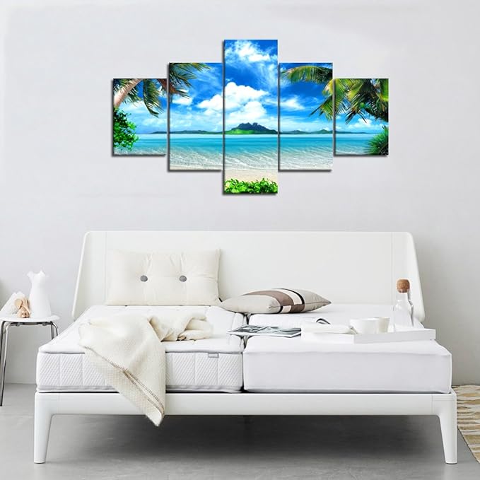 Extra Large Modern Landscape Seascape Pictures Painting on Canvas 5 Panels Combination Set for Living Room Home Decor Wall Art Framed Stretched (60''W x 40''H)