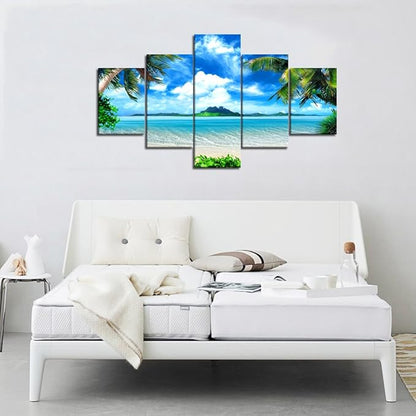 Extra Large Modern Landscape Seascape Pictures Painting on Canvas 5 Panels Combination Set for Living Room Home Decor Wall Art Framed Stretched (60''W x 40''H)