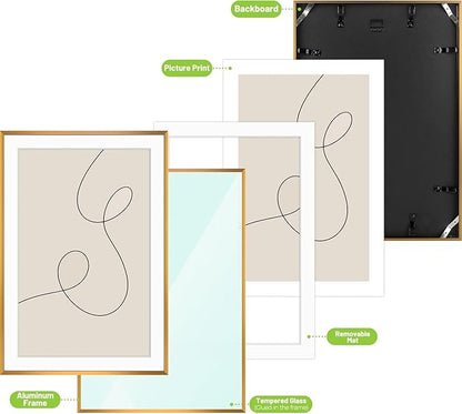 Golden State Art, Gallery Wall Frame Set of 6 - Bronze 13x19 Aluminum Photo Frames with Mat for 11x17 Pictures - 13 x 19 inch Metal Frame with Real Glass Cover - Elegant Home or Office Decor