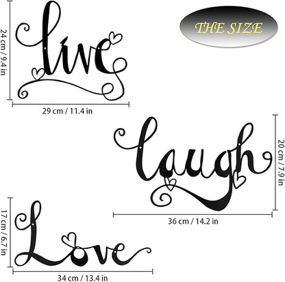 ESTART 3 Pieces Black Metal Letter Sign Decor 'Live Laugh Love' WordArt Wall Art Decor for Home Indoor Outdoor Bedroom Living room Bathroom and Office