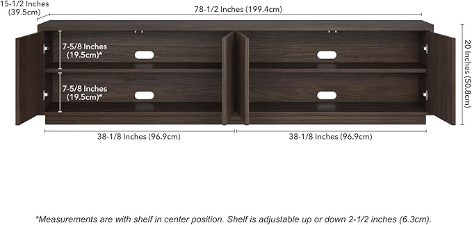 Henn&Hart Fluted TV Stand for TVs up to 85" with 2 Concealed Ribbed Storage Cabinets and Adjustable Shelves for Living Room, Family Room, or Office, Rich Brown