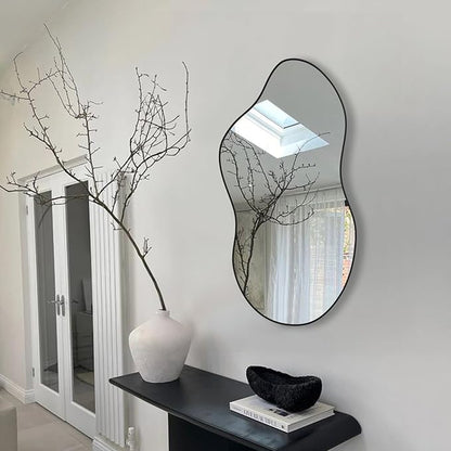 Irregular Wall Mirror 20×36 Inch Wall Mirrors Decorative Black Modern Asymmetrical Abstract Mirror for Bathroom Bedroom Living Room Entryway Hallway