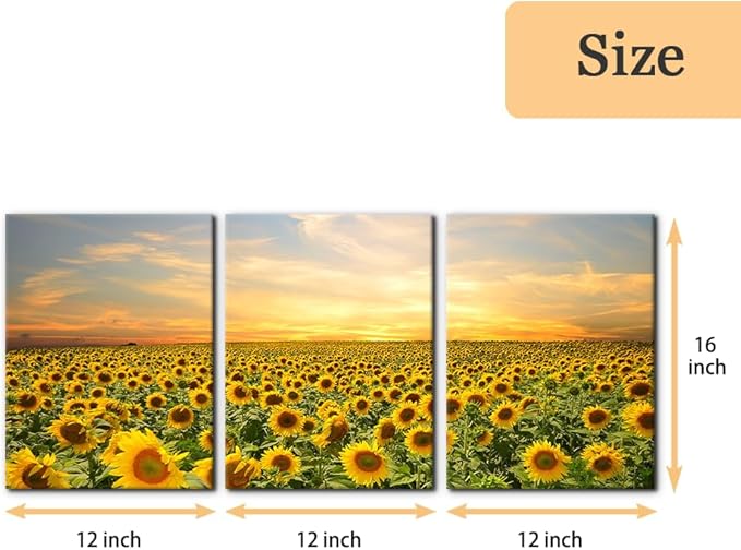 Pacimo Sunflowers Canvas Prints Wall Art Landscape Pictures Painting Prints on Canvas Yellow Flowers Modern Artwork for Living Room Bedroom Home Office Decor Stretch Framed Ready to Hang - 12"x16"x3
