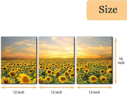 Pacimo Sunflowers Canvas Prints Wall Art Landscape Pictures Painting Prints on Canvas Yellow Flowers Modern Artwork for Living Room Bedroom Home Office Decor Stretch Framed Ready to Hang - 12"x16"x3
