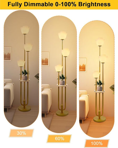 63IN Floral Floor Lamp with Table, 3-Lights Dimmable Flower Floor Lamps for Wedding Party, 3000K Warm White Modern Tall Standing Lamp with 5Lbs Heavy Base for Living Room/Bedroom