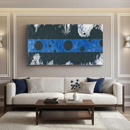 Iallbin Abstract Canvas Wall Art, Large Wall Art for Living Room, for Wall Modern Paintings Wall Decor Living Room (Abstract, Black and Blue, 58L x 29W)