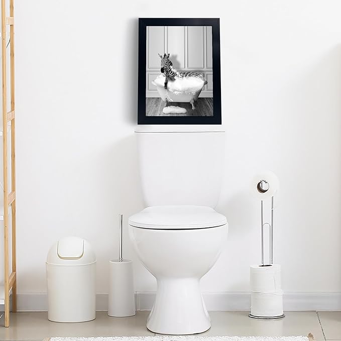 calmart Funny Decor Wall Art - Zebra Pictures, Sign,s Funny Animal Canvas Painting, Framed Artwork for Toilet