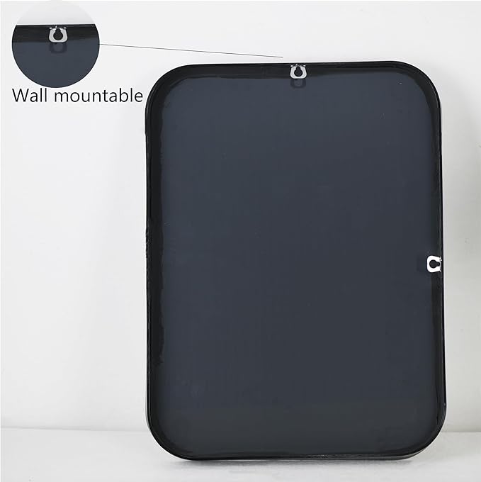 Aluminum Metal Framed Mirror with Rounded Corners, Rust Resistant, Wall Mounted Mirror for Bedroom or Living Room,Vertical Hanging (Black, 11.8x15.7inch)