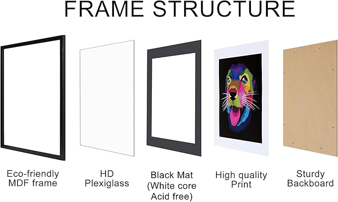 ELSKER&HOME 18x18 Frame Black, 14x14 Frame with Mat or 18x18 Picture Frame without Mat 3 Pack, Wall Mounting Include 3 Wall Art Prints