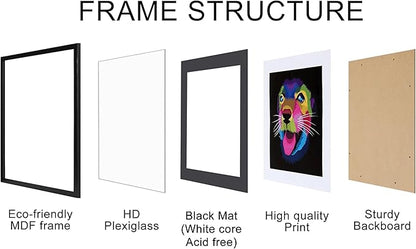 ELSKER&HOME 18x18 Frame Black, 14x14 Frame with Mat or 18x18 Picture Frame without Mat 3 Pack, Wall Mounting Include 3 Wall Art Prints