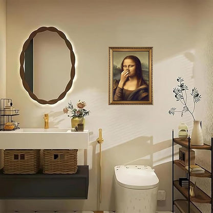 WZGZXU Vintage Gold Framed Wall Art Monalisa Holding Her Nose Wall Decor Monalisa Bathroom Canvas Art Funny Toilet Pictures Humor Imitation Paintings Ptints For Toilets Bathroom