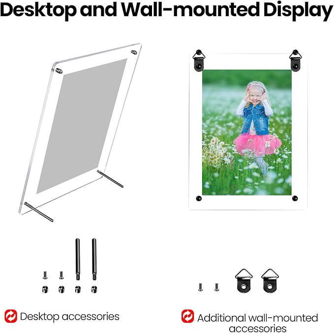 Thyle 8 Pcs Acrylic Photo Frame 8.5 x 11'' Clear Floating Picture Frame Certificate Document Poster Award Diploma Display Tabletop or Hanging Wall Mount Gift for Christmas Team Employee Family(Black)
