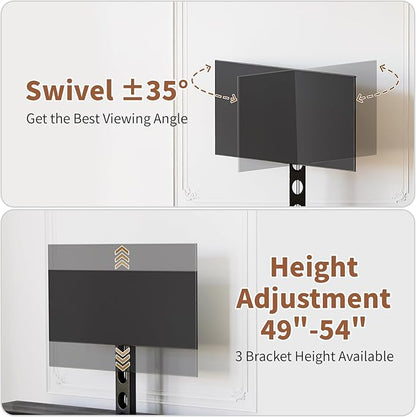 JUSTOGO TV Stand with Mount and Power Outlet, TV Stand Mount with Storage for Living Room, Entertainment Center with LED Lights for 45 55 60 65 inch, Height Adjustable Media Console, Black