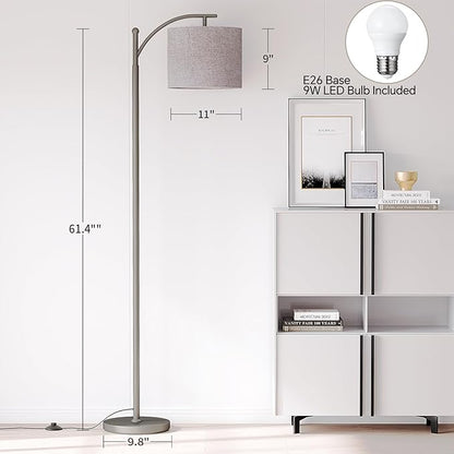 SUNMORY Arc Floor Lamp, Modern Floor Lamp with 9W 3 Color Temperatures Bulb, Metal Standing Lamps with Adjustable Hanging Lampshade, Tall Floor Lamps for Living Room, Bedroom, Office