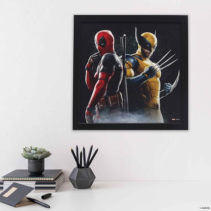 Marvel Deadpool and Wolverine Back to Back Framed Wood Wall Decor - Striking Deadpool Wall Art for Home