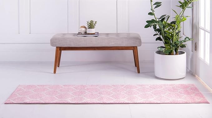 Unique Loom Trellis Frieze Collection Area Rug - Rounded (2' x 10' Runner, Light Pink/ Ivory)