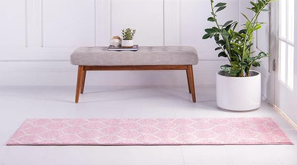 Unique Loom Trellis Frieze Collection Area Rug - Rounded (2' x 10' Runner, Light Pink/ Ivory)