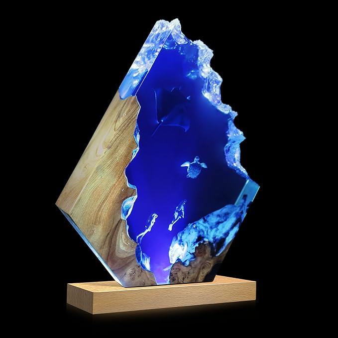 Epoxy Resin Lamp, Ocean Night Light,Artistry Home Decor Bedside Nightlight, Unique Resin Lighting, Nightstand Decorations for Bedroom, Suitable for Holidays（Devilfish）