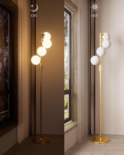 Lightdot 64IN Dimmable Globe Floor Lamp, Gold Standing Lamps with 4PCS 3000K Bulbs Warm White, Mid Century Modern Floor Lamp with 5Lbs Heavy Base for Living Room/Bedroom/Sofa Beside/Corner Decor
