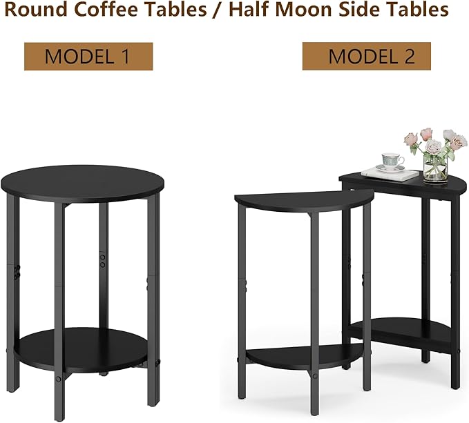 Vagusicc Side Table, Small End Table, Set of 2 Half Round Side Table for Living Room, 2 Tier Couch Side Tables, Small Round Coffee Table, Thin Accent Sofa Table Narrow Entryway Table, Black