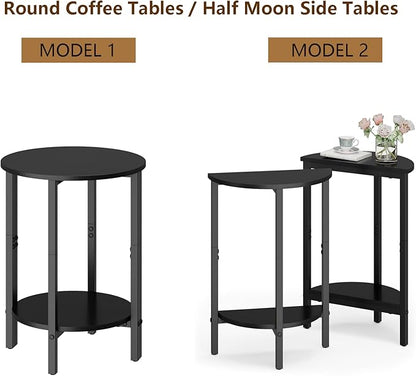 Vagusicc Side Table, Small End Table, Set of 2 Half Round Side Table for Living Room, 2 Tier Couch Side Tables, Small Round Coffee Table, Thin Accent Sofa Table Narrow Entryway Table, Black