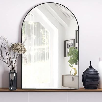 Arched Wall Mirror for Bathroom, 20"x30" Arched Mirror Wall Mounted Mirror with Metal Frame, Black Vanity Mirror Decor for Mantle, Bedroom, Entryway, Living Room