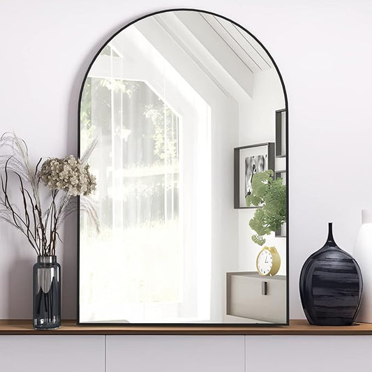 Wall Mounted Mirror, Arched Wall Mirror for Bathroom, 24"x36" Arch Bathroom Mirror with Metal Frame, Black Vanity Mirror Decor for Mantle, Bedroom, Entryway, Living Room