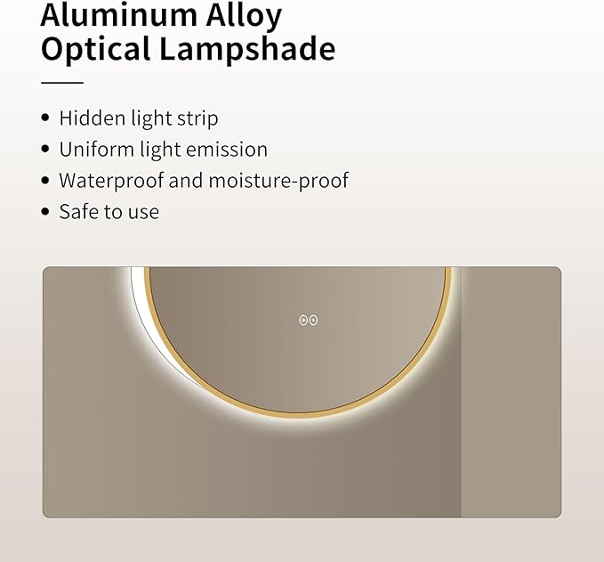 LAIYA 24 Inch Round LED Bathroom Mirror with Lights, Gold Aluminum Frame, Anti-Fog Dimmable Backlit Vanity Mirror, 3 Color Temperature, Memory Function, Wall Mounted Lighted Bathroom Mirror