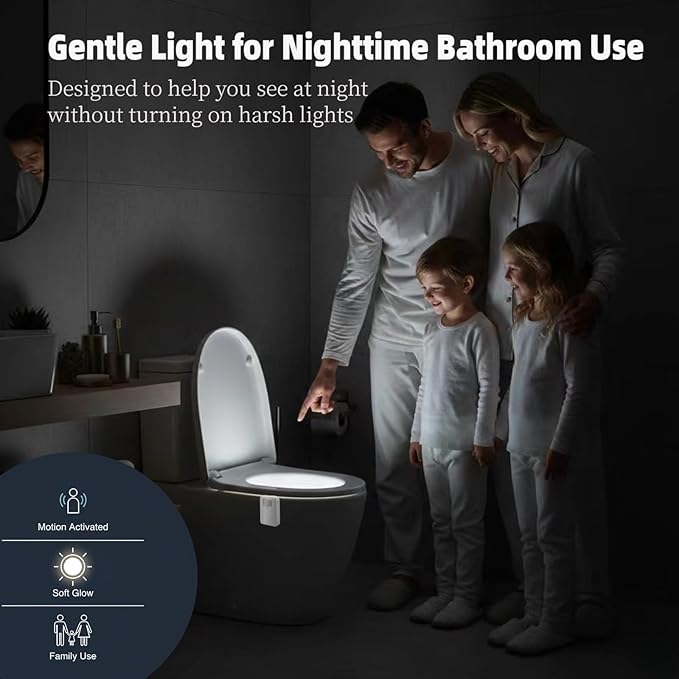 2 Pack Rechargeable Toilet Night Light with Motion Activated Sensor, 16 Colors LED Nightlight Inside Bowl, Cool Stuff for Bathroom Accessories, Unique & Funny Gadgets for Men/Kids Birthday Gift 2025