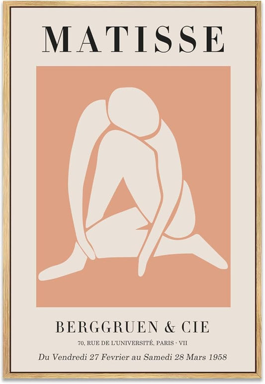 Zzuyi Henri Matisse Framed Wall Art,Boho Orange Danish Pastel Room Decor Aesthetic,Abstract Art Prints Matisse Paintings-16''x24''Natural Framed