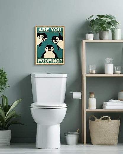 VIYYIEA Framed Canvas Wall Art Home Decor Penguin Probe Canvas Prints, Vintage Home Decoration, Animals Painting Picture, Bathroom Wall Decor Gifts for Friends or Family - 16L x 12W