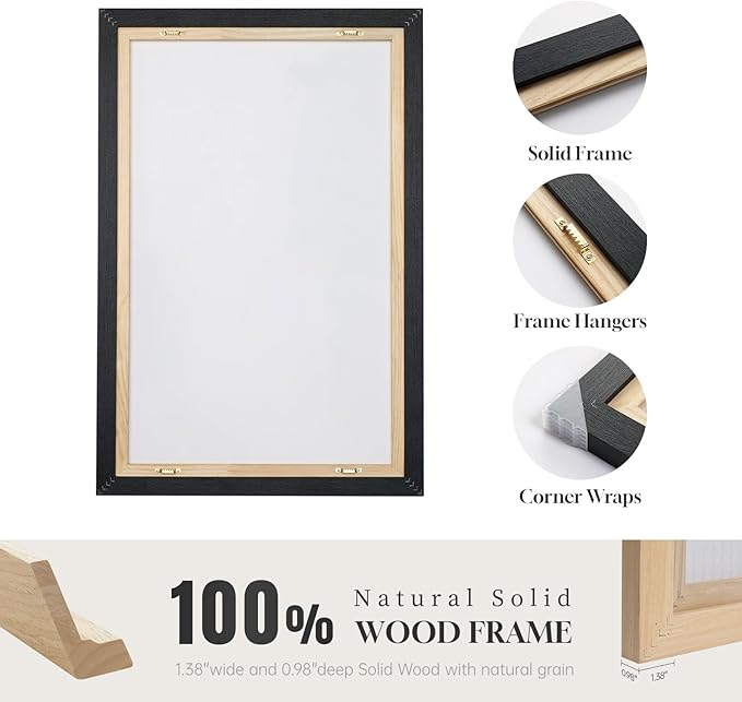 Large Framed Neutral Abstract Wall Art for Living Room, 3 Piece Black Beige Canvas Prints Paintings Artwork for Walls, Modern Minimalist Abstract Pictures for Hallway Office Wall Decor 24x36 In