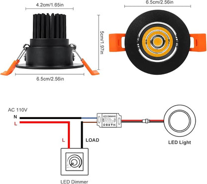 inShareplus 2 Inch LED Downlight, 3W Recessed Lighting 220LM COB Dimmable, 4000K Natural White, CRI80, Black Trim, Ceiling Lights with LED Driver, 20 Pack