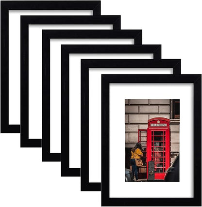 11x14 Picture Frame Set of 6, Display Pictures 8x10 with Mat or 11x14 Without Mat for Wall Mounting,Black