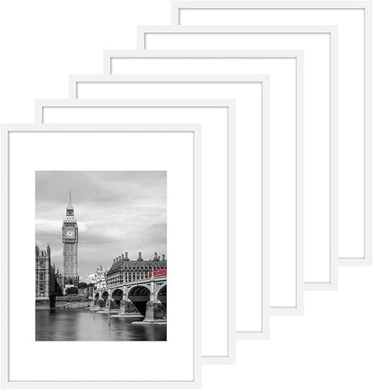 Fixwal 12x16 Poster Frame Set of 6 with Shatter Resistant Plastic Glass, Thin Border and Light Weight Photo Frames for Wall Decor Diamond Art, Gift for Mother's Day, Father's Day, White