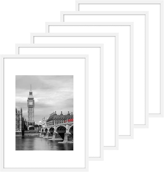 Fixwal 12x16 Poster Frame Set of 6 with Shatter Resistant Plastic Glass, Thin Border and Light Weight Photo Frames for Wall Decor Diamond Art, Gift for Mother's Day, Father's Day, White