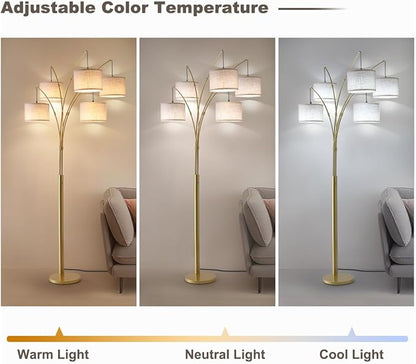 Gold Floor Lamps for Living Room, 4000LM Super Bright Arc Floor Lamp with Remote Control, Large Tall Floor Lamps with Stepless Dimmable, 80" Mid Century Tree Floor Lamp for Bedroom, Office