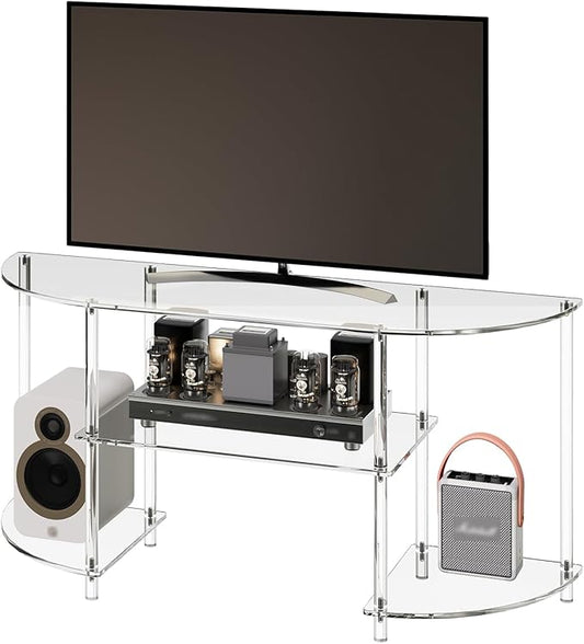 Eglaf Acrylic TV Stand - 3-Tier Semi-Circular TV Console Table - Corner TV Stand Entertainment Center with Open Shelves, TVs up to 50 Inch, 47.2'' L x 13.4'' W x 22.4'' H